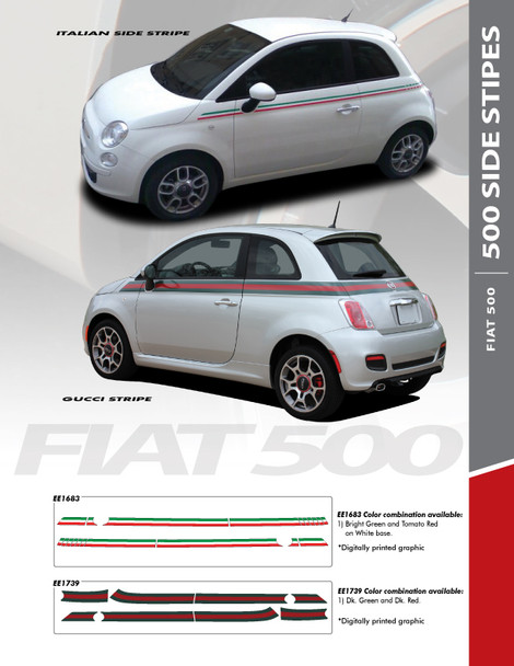 SE 5 ITALIAN APPLIQUE STRIPE : 2011-2016 Fiat 500 Gucci Style Abarth Door to Rear Wrap Around Vinyl Graphics Stripes Decals Kit