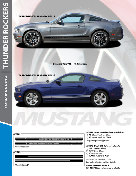 THUNDER ROCKER : 2013-2014 Ford Mustang Lower Rocker Panel Stripes Vinyl Graphic Decals Kit