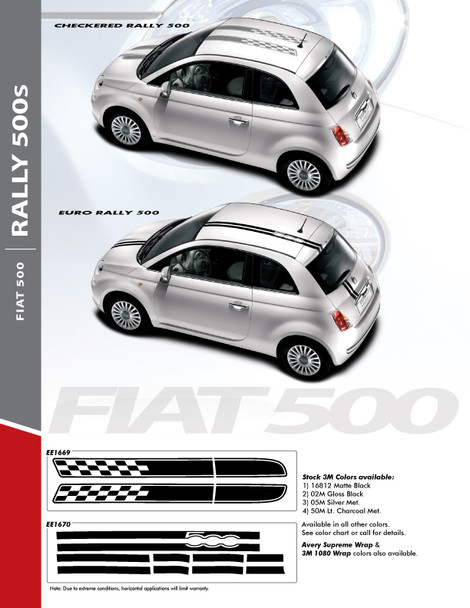 CHECK RALLY : 2011-2016 Fiat 500 Abarth Hood Roof Vinyl Graphics Stripes Decals Kit 