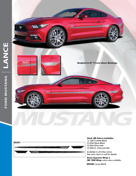 LANCE : 2015-2017 Ford Mustang Mid-Door Accent Stripes Vinyl Graphic Decals Kit