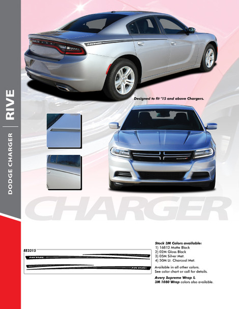 RIVE : 2015-2024 Dodge Charger Hood Spikes and Rear Quarter Panel Sides Vinyl Graphic Decals Stripe Kit