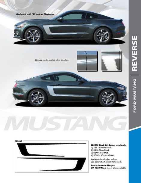 REVERSE : 2015-2017 Ford Mustang C Stripe Reversible Side Door Vinyl Graphic Decals Stripes Kit