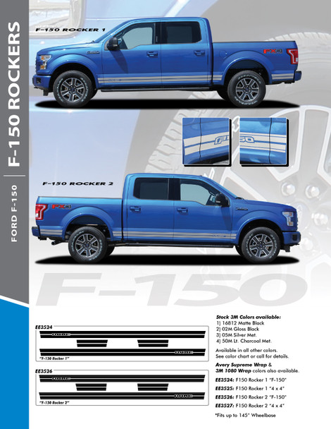 F-150 ROCKER (1) ONE : 2015-2026 Ford F-150 Lower Door Rocker Panel Stripes Vinyl Graphic Decals Kit