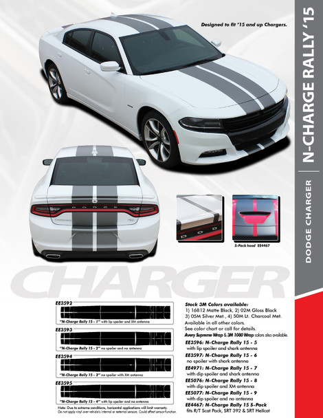 N-CHARGE RALLY 15 : 2015-2024 Dodge Charger 10" Racing Stripe Rally Vinyl Graphics Decal Stripe Kit