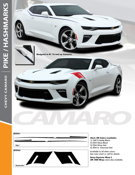 PIKE : 2016-2018 Chevy Camaro Upper Door to Fender Accent Vinyl Graphics Decals Kit SS RS V6