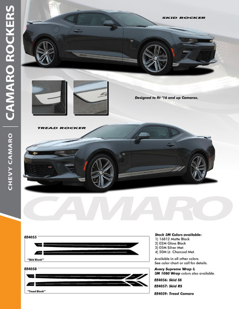 SKID ROCKERS : 2016-2018 Chevy Camaro Lower Rocker Panel Door Stripes Vinyl Graphics Decals Kit fits SS RS V6 All Models 