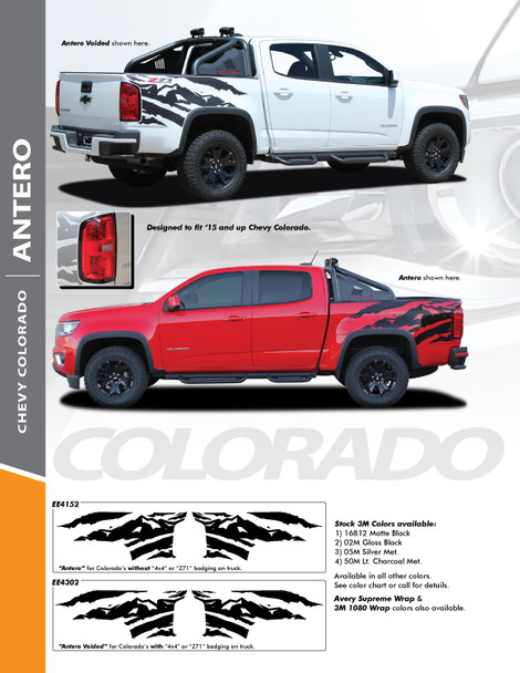 ANTERO : 2015-2022 Chevy Colorado Rear Truck Bed Accent Vinyl Graphic Decal Stripe Kit