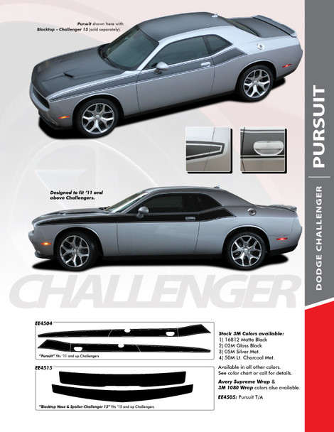 PURSUIT : 2011-2024 Dodge Challenger Wide Upper Door Vinyl Graphics Side T/A 392 Style Stripes Accent Decals Kit