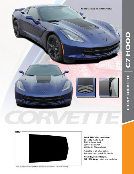 C7 HOOD : 2014-2019 Chevy C7 Corvette Hood Blackout Stripes Vinyl Graphic Decals Kit