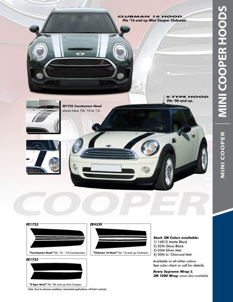 CLUBMAN S-TYPE HOOD : 2016-2018 Mini Cooper Hood Stripes Vinyl Graphics Kit