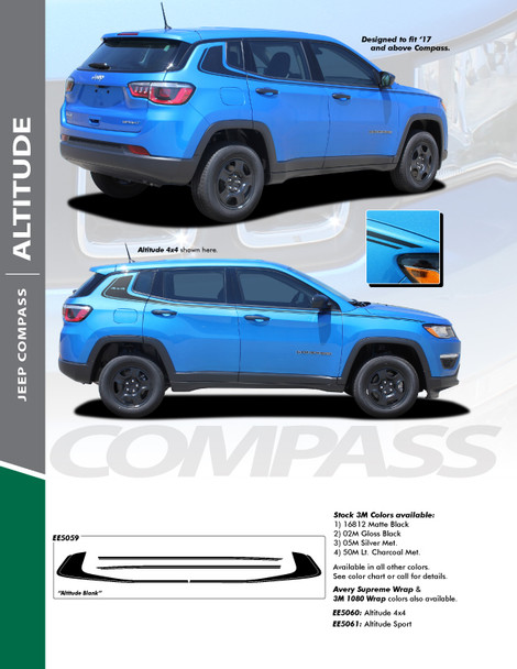 ALTITUDE : 2017-2024 Jeep Compass Upper Body Door Vinyl Graphics Decal Stripe Kit
