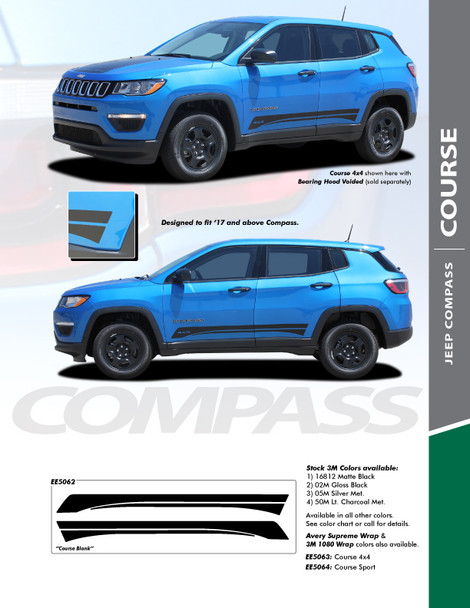 COURSE  : 2017-2025 Jeep Compass Lower Rocker Panel Body Door Vinyl Graphics Decal Stripe Kit