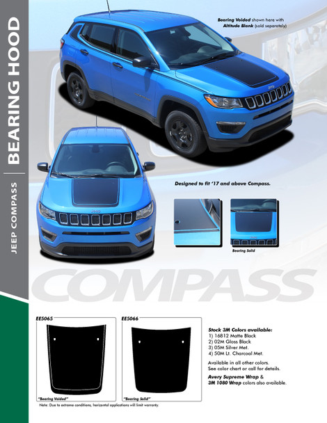 BEARING SOLID  : 2017-2025 Jeep Compass Hood Vinyl Graphics Decal Stripe Kit