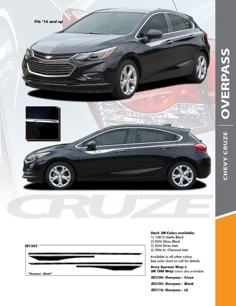 OVERPASS : 2017-2018 Chevy Cruze Upper Door Accent Stripes Vinyl Graphics Decal Door Kit