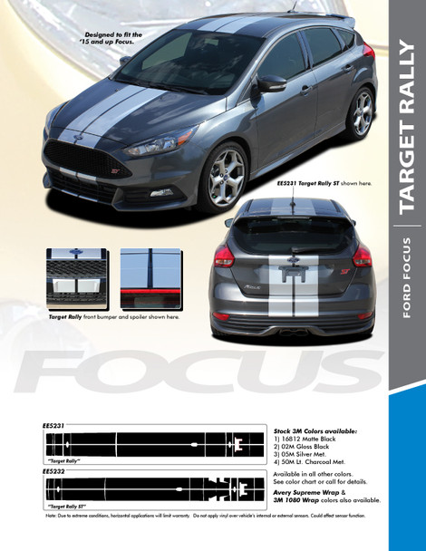 TARGET RALLY : 2016-2018 Ford Focus Racing Stripes Vinyl Graphics Decals Kit