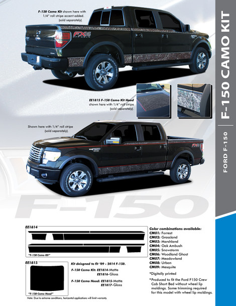 CAMO DIGITAL : 2009-2014 and 2015-2020 Ford F-150 Hockey Stripe "Appearance Package Style" Vinyl Graphics Decals Kit