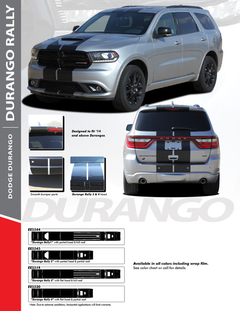 DURANGO RALLY : 2014-2024 Dodge Durango Hood Racing Stripes Vinyl Graphics Accent Decal Kit