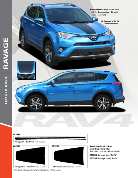 RAVAGE : 2013 2014 2015 2016 2017 2018 Toyota RAV4 Hood and Sides Body Accent Trim Vinyl Graphic Striping Decal Kit (PDS-5789)