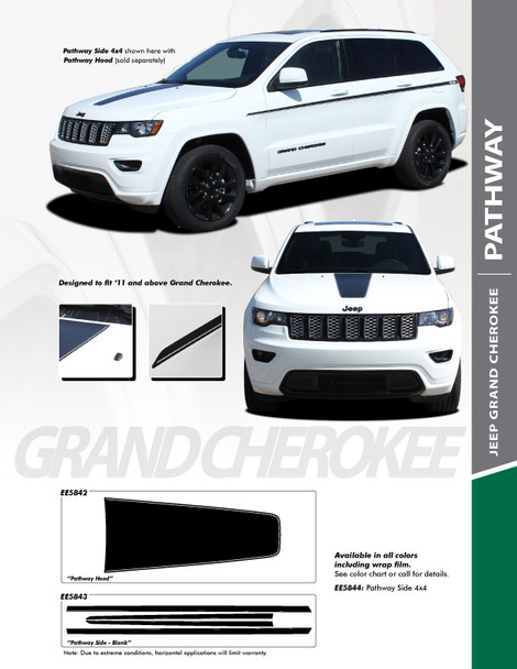 PATHWAY SIDES : 2011-2020 Jeep Grand Cherokee Upper Body Line Accent Vinyl Graphics Decal Stripe Kit