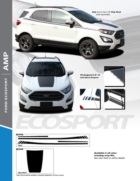 AMP : 2013-2022 Ford EcoSport Center Hood Vinyl Graphics and Side Door Decal Stripe Kit