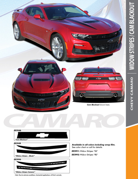 WIDOW STRIPES : 2019-2024 Chevy Camaro Hood Spear Stripes Decals Vinyl Graphics Kit