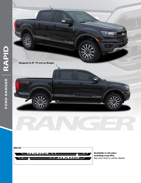 RAPID : 2019 2020 2021 2022 2023 2024 Ford Ranger Rocker Panel Stripes Decals Vinyl Graphics Stripe Kit