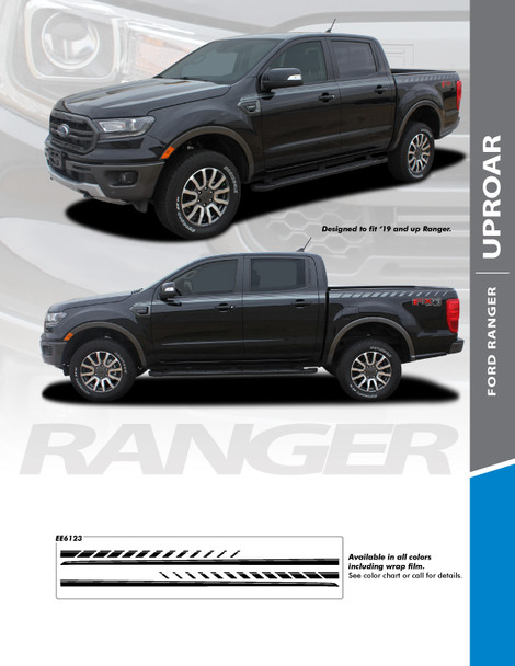 UPROAR : 2019 2020 2021 2022 2023 2024 Ford Ranger Body Door Accent Stripes Decals Vinyl Graphics Stripe Kit