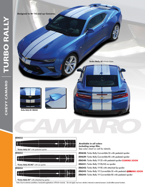 TURBO RALLY 19 : 2019-2024 Chevy Camaro Bumper to Bumper Racing Stripes Rally Vinyl Graphics and Decals Kit fits SS RS V6 Models