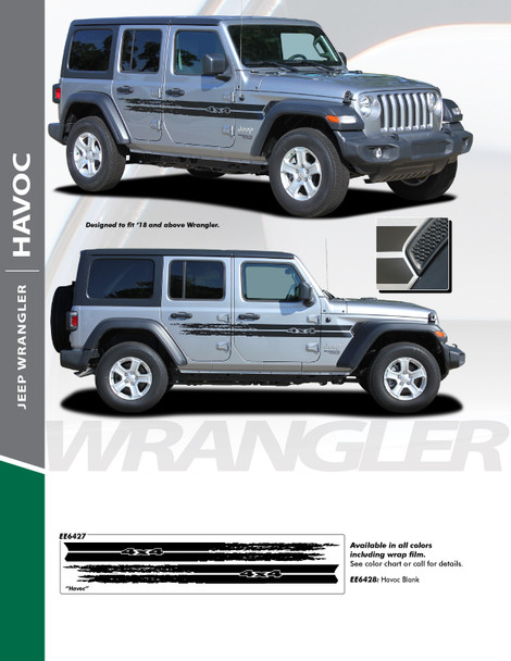 HAVOC : 2018-2024 Jeep Wrangler Side Door Vinyl Graphics Decal Stripe Kit