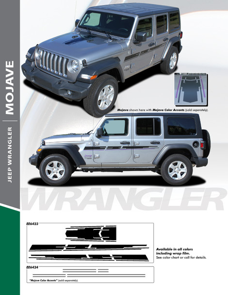 MOJAVE : 2018-2024 Jeep Wrangler Hood and Side Vinyl Graphics Decal Stripe Kit
