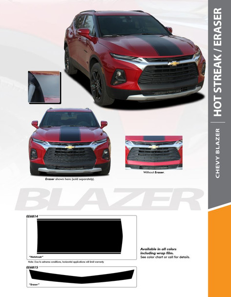 HOTSTREAK and ERASER : 2019-2026 Chevy Blazer Hood and Bumper Vinyl Graphic Decal Stripe Kit