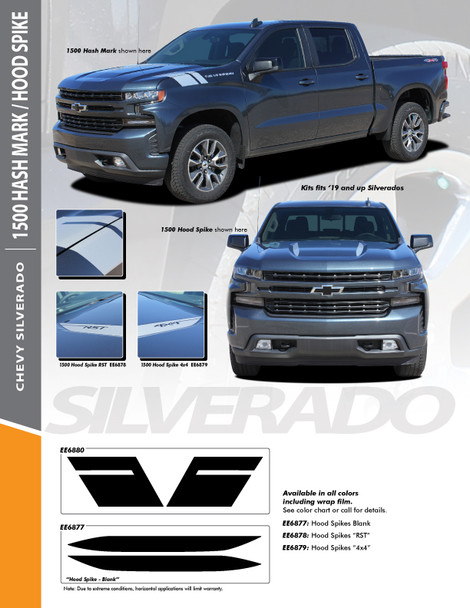 1500 HOOD SPIKE : 2019-2024 Chevy Silverado Hood Spikes Stripe Decals Vinyl Graphic Kit