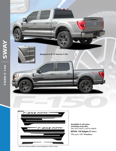 SWAY : 2021-2026 Ford F-150 Side Door Body Panel Stripes Vinyl Graphic Decals Kit