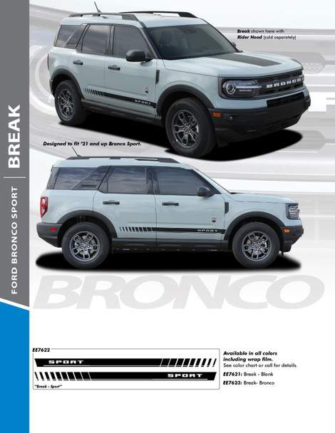 BREAK : 2021-2024 Ford Bronco Sport Body Stripes Decals Vinyl Graphics Stripe Kit