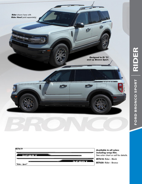 RIDER : 2021-2024 Ford Bronco Sport Body Stripes Decals Vinyl Graphics Stripe Kit