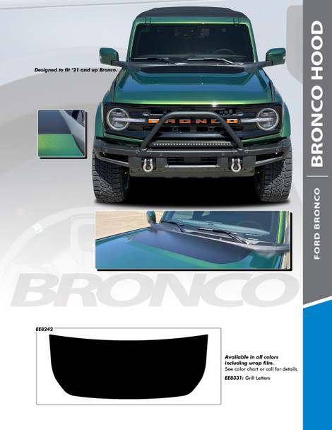 BRONCO HOOD : 2021-2024 Ford Bronco Hood Stripes Decals Vinyl Graphics Stripe Kit