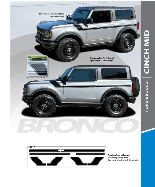 CINCH 2D : 2021-2026 Ford Bronco Side Body Door Stripes Decals Vinyl Graphics Stripe Kit