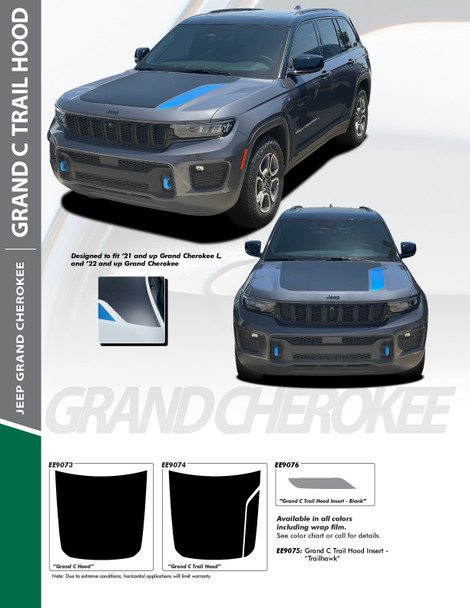GRAND C TRAIL HOOD : 2021-2024 Jeep Grand Cherokee Hood Blackout Accent Vinyl Graphics Decal Stripe Kit