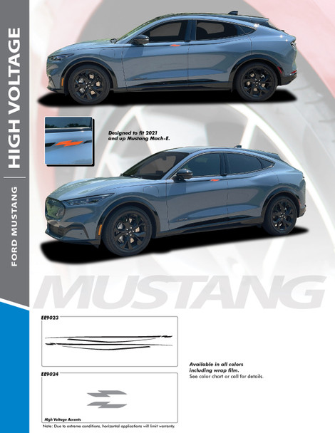 HIGH VOLTAGE : 2021-2024 Ford Mustang Mach-E Stripes Side Body Door Decals Vinyl Graphics Kit