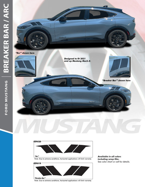 BREAKER BAR/ARC : 2021-2024 Ford Mustang Mach-E Stripes Side Body Door Decals Vinyl Graphics Kit