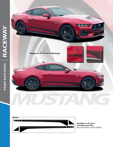 RACEWAY : 2024-2025 Ford Mustang GT and Ecoboost Side Stripes Vinyl Graphics Decals Kit (PDS-9378)