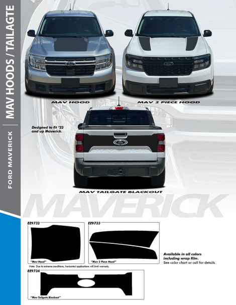 MAV HOODS and TAILGATE : 2022-2025 Ford Maverick Stripes Decals Vinyl Graphics Stripe Kit (PDS-9732) MAV HOODS and TAILGATE : 2022-2025 Ford Maverick Stripes Decals Vinyl Graphics Stripe Kit (PDS-9732)