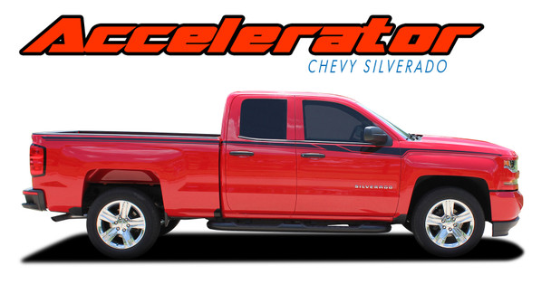 Chevy Silverado Accelerator Vinyl Graphics Kit – Custom side accent stripe decals designed for 2014-2018 Chevy Silverado 1500 models in premium 3M automotive vinyl.