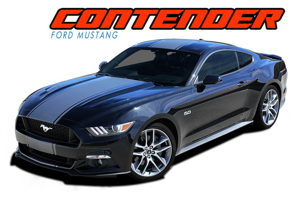 CONTENDER Wide Center Hood Racing Rally Striping for Ford Mustang Vinyl Graphics Decals Stripes Kit