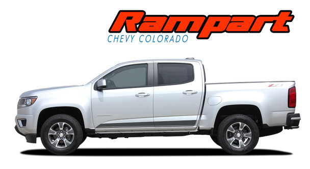 Silver Chevy Colorado Side Stripes Vinyl Decal – High-quality vinyl body graphic kit for the 2015-2022 Chevy Colorado WT, LT, Z71. Precision-cut for an easy install and long-lasting durability