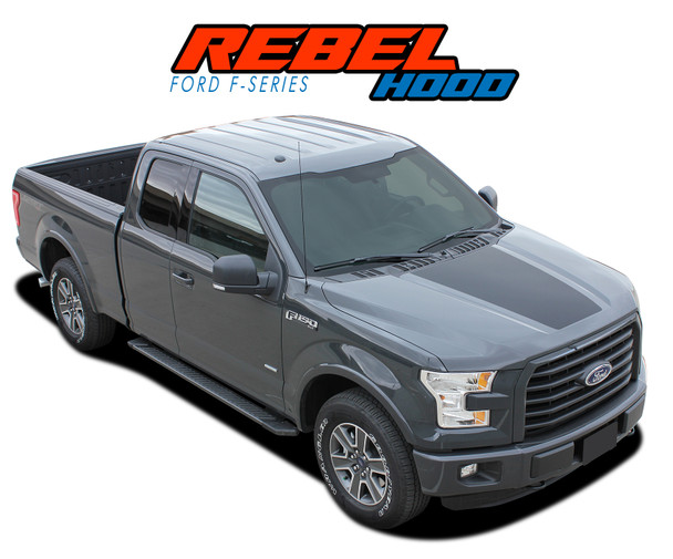 REBEL HOOD Hood Blackout Vinyl Graphic Decal Stripe Kit : Ford F-Series F-150 Vinyl Graphics Decals Stripes Kit