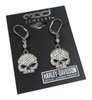 Harley-Davidson® Women's Earrings, Bling Willie G Skull Dangles, Silver HDE0224