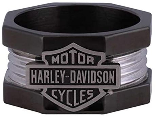 Harley-Davidson Men's Nut & Bolt Bar & Shield Band Ring, Stainless Steel HSR0075