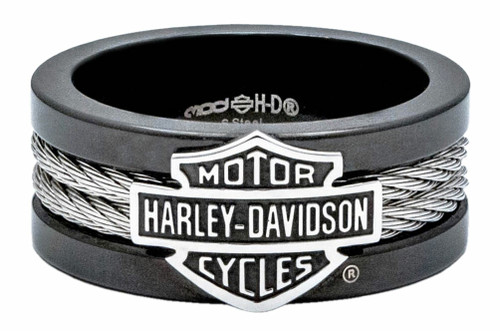 Harley-Davidson® Men's Ring, Bar & Shield Steel Cable Band, Black HSR0021