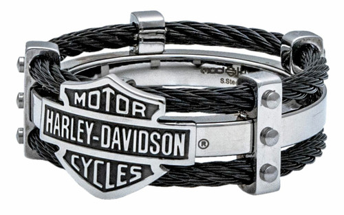 Harley-Davidson® Men's Ring, Bar & Shield Logo Double Steel Cable Band